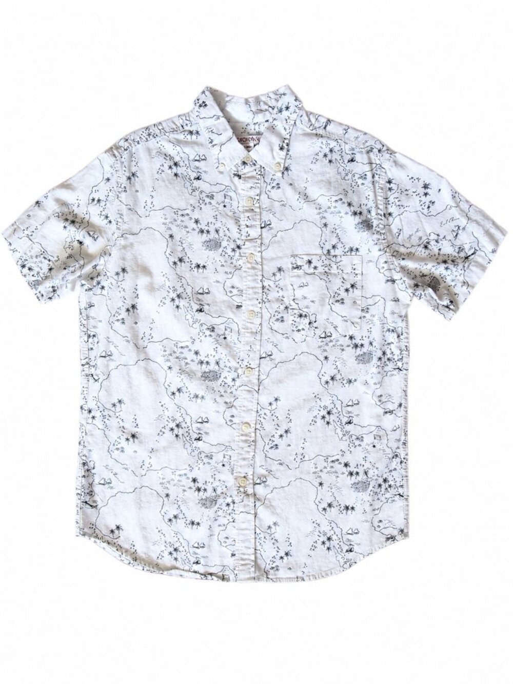Merona Men’s Linen Blend Hawaiian Map Print Button-Up Shirt | Medium